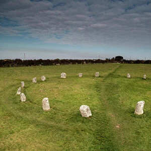 The Merry Maidens of Boleigh, a late Stone age / early Bronze Age (2500-1500BC) stone circle, near Penzance, Cornwall, England, UK. March, 2022