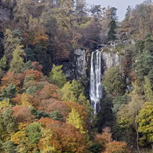 Pistyll Rhaeadr waterfall in autumn - highest in Wales near Llanrhaeadr-ym-Mochnant