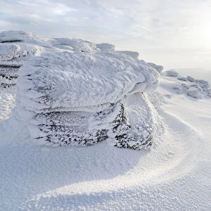 Rock formations on Cul Mor coated in ice. Assynt, Highlands of Scotland, UK, January 2016