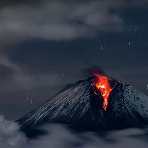 Sangay volcano erupting at night.  , Sangay National Park, Morona Santiago, Ecuador.   June, 2020