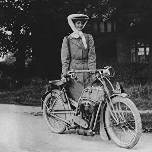 1909 Rex with motorcyclist Muriel Hind. Creator: Unknown