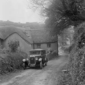 1931 Austin 16 / 6 on a road test, parked outside Parliament Cottage, Stoke Gabriel, Devon