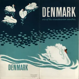 Vintage Denmark Travel Poster Print Featuring Elegant Swans Vintage Denmark Travel Poster Print Featuring Elegant Swans