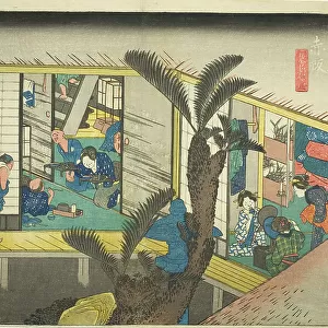 Akasaka: Waitresses at an Inn (Akasaka, ryosha shofu no zu), from the series "Fifty... c. 1833/34. Creator: Ando Hiroshige. Akasaka: Waitresses at an Inn (Akasaka, ryosha shofu no zu), from the series "Fifty... c. 1833/34