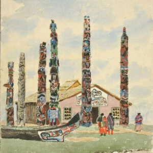 Alaska Building with Totems at St. Louis Exposition, 1904. Creator: Theodore J