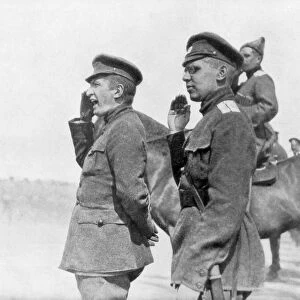 Alexander Kerensky during a review of Russian troops, First World War, 1917