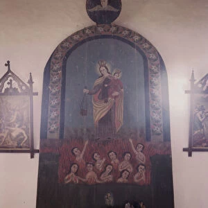 The altar of Nuestra Senora del Carmel on the south wall of the church, Trampas, N. M. 1943. Creator: John Collier