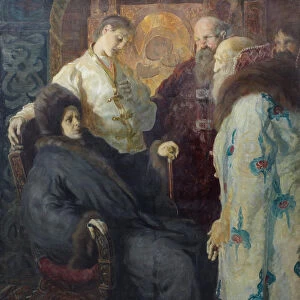 The ambassadors of the Zemsky Sobor trying to convince the nun Marfa that her son Mikhail Feodorovic