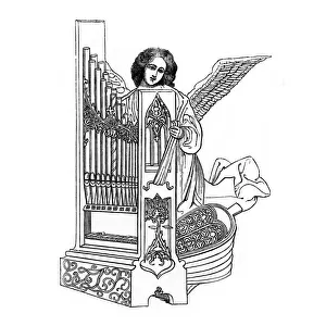 Angel and organ, early 16th century, (1843). Artist: Henry Shaw