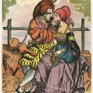16th Century German Print of Two Lovers 16th Century German Print of Two Lovers