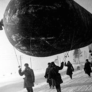 Barrage balloons near Moscow, USSR, World War II, 1941