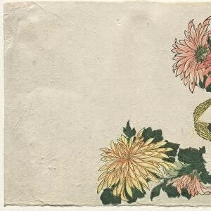 Basket with Fan, Chrysanthemums, and Mushrooms, early 1800s. Creator: Katsushika Hokusai (Japanese