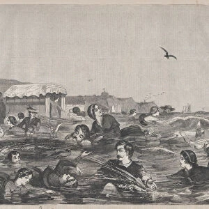 The Bathe at Newport (Harpers Weekly, Vol. II), September 4, 1858. Creator: Unknown