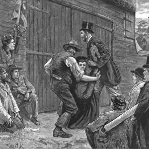 Beating the Bounderies; Bumping the Vicar against a Barn Door, Bisley, Woking Surrey, 1888. Creator: Unknown