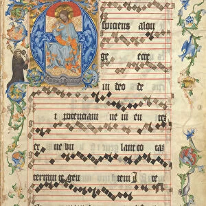 Bifolium with Christ in Majesty in an Initial A, from an Antiphonary, ca. 1405. Creator: Unknown