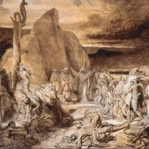 Print of The Brazen Serpent, a study in oil on paper
