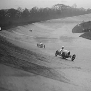 Two Bugattis racing at a BARC meeting, Brooklands, Surrey, 1931 Artist: Bill Brunell