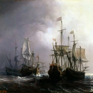 Capture of three Dutch Commercial Vessels by the French Ships Fidele, Mutine and Jupiter, in 1711. Artist: Gudin, Theodore (1802-1880)
