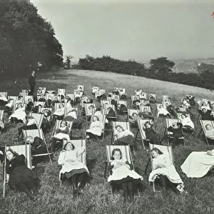 Children resting in deck chairs, Shrewsbury House Open Air School, London, 1908