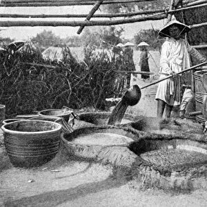 Clarifying sugar cane juce, Annam, Vietnam, 1922