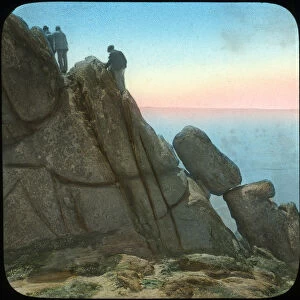 Climbing the Logan Rock, near Treen, Cornwall, late 19th or early 20th century. Artist: Church Army Lantern Department