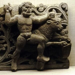 Comic relief, Egyptian Limestone, Herakles and the Cretian Bull, 4th century