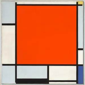 Composition with Large Red Plane, Bluish Gray, Yellow, Black and Blue Print Composition with Large Red Plane, Bluish Gray, Yellow, Black and Blue Print