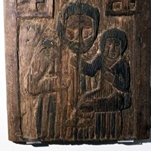 Coptic Wood Panel, Joseph carrying the Infant Jesus, 6th-7th century
