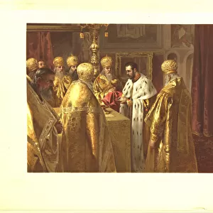 The Coronation Ceremony of Nicholas II. The Eucharist, 1899. Artist: Lebedev, Klavdi Vasilyevich (1852-1916)