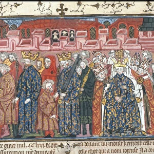 The coronation of Philippe II Auguste in the presence of Henry II of England (From the Chroniques de France ou de St Denis), after 1380. Artist: Anonymous