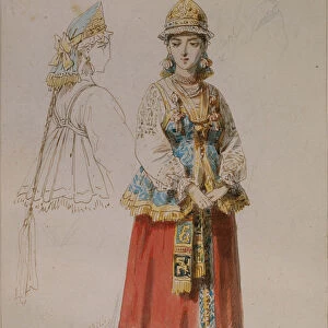 Costume design for the opera A Life for the Tsar by M. Glinka, 1867. Artist: Charlemagne, Adolf (1826-1901)