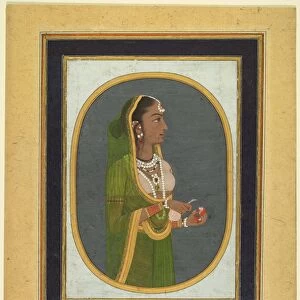 Court lady pouring wine, c. 1760; borders c. 1830s. Creator: Muhammad Rizavi Hindi (Indian