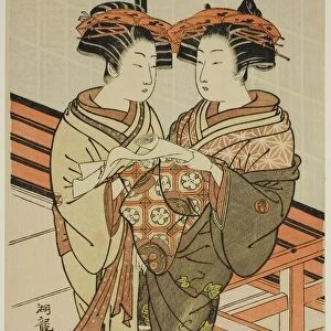 The Courtesans Hinazuru and Karauta of the Chojiya Holding a Letter, c. 1776 / 81