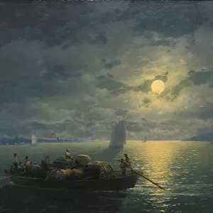 Crossing the Dnepr River at Moonlit Night, 1897. Artist: Aivazovsky, Ivan Konstantinovich (1817-1900)