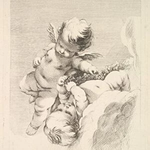 Two Cupids, One Holding a Wreath, mid to late 18th century