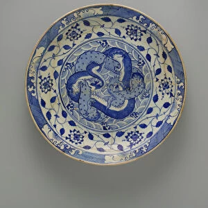 Dish with Two Intertwined Dragons, Iran, ca. 1640. Creator: Unknown