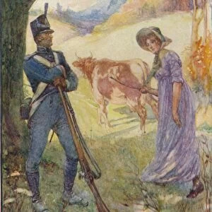 Driving A Cow Before Her, Laura Secord Passed The American Sentries, c1909, (c1920). Artist: Joseph Ratcliffe Skelton