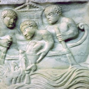 Early Christian depiction of Jonah and the Whale on a sarcophagus, 4th century