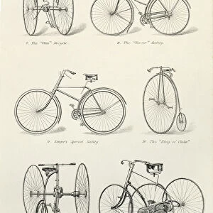 Six early forms of bicycles and tricycles, 19th century