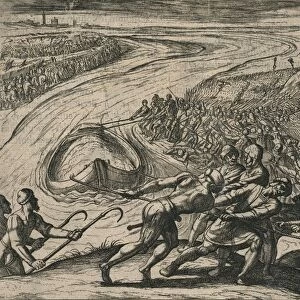 Een Schip met coren gheladen blyft op een drooghte Sitten; de Duytschen pooghent naer hen te trecke Artist: Antonio Tempesta