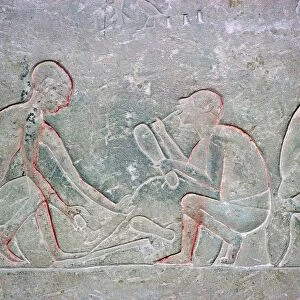 Egyptian relief showing shoemakers, 14th century BC