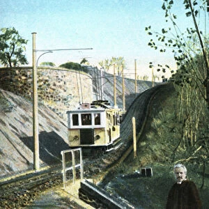 Electric funicular railway up to Mount Vesuvius in Naples, 1910