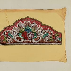 Embroidery on Pillow, c. 1936. Creator: Florence Huston