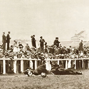 Emily Davison throwing herself in front of the Kings horse during the Derby, Epsom, Surrey, 1913