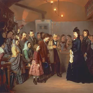 The Empress Elisabeth of Austria visits a soup kitchen in the Schonlaterngasse, 1875