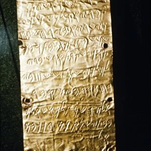 Etruscan Script on Gold Leaf at Villa Giulia, Rome, late 6th century BC- early 5th century BC