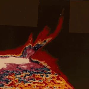 False colour image of a solar flare from Skylab, 1973