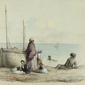 Family on a Beach, c. 1850. Creator: Hablot Knight Browne