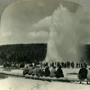 The Most Famous Sight in Yellowstone Park, Old Faithful Geyser in Action, c1930s