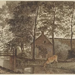 Farmyard with a cow drinking water on the Biltstraat in Utrecht, 1856-1858. Creator: Hendrik Abraham Klinkhamer